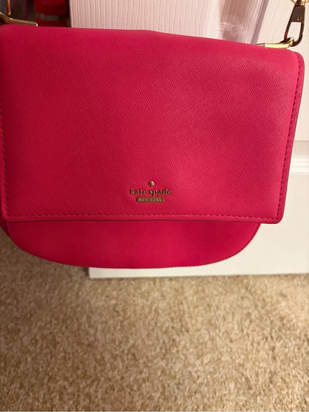 kate spade hot pink crossbody bag with gold hardware and wallet